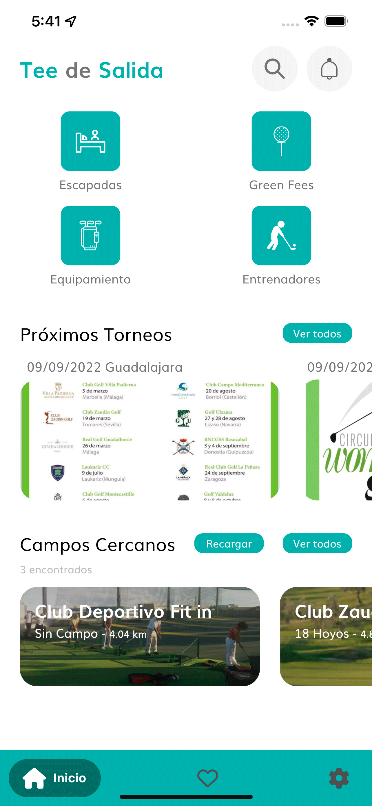 Tee de Salida - menú principal